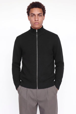 Jack & Jones Soho Ollie Knit High Neck Zip Car Black