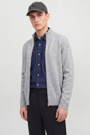 Jack & Jones Soho Ollie Knit High Neck Zip Car Light Grey Melange