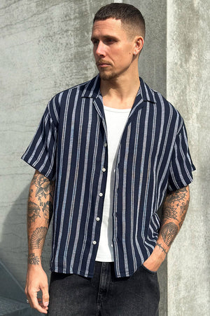 Jack & Jones Enzo Stripe Resort Shirt SS Sky Captain