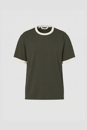 Selected Taj Ringer Mid Peach O-Neck Tee Forest Night