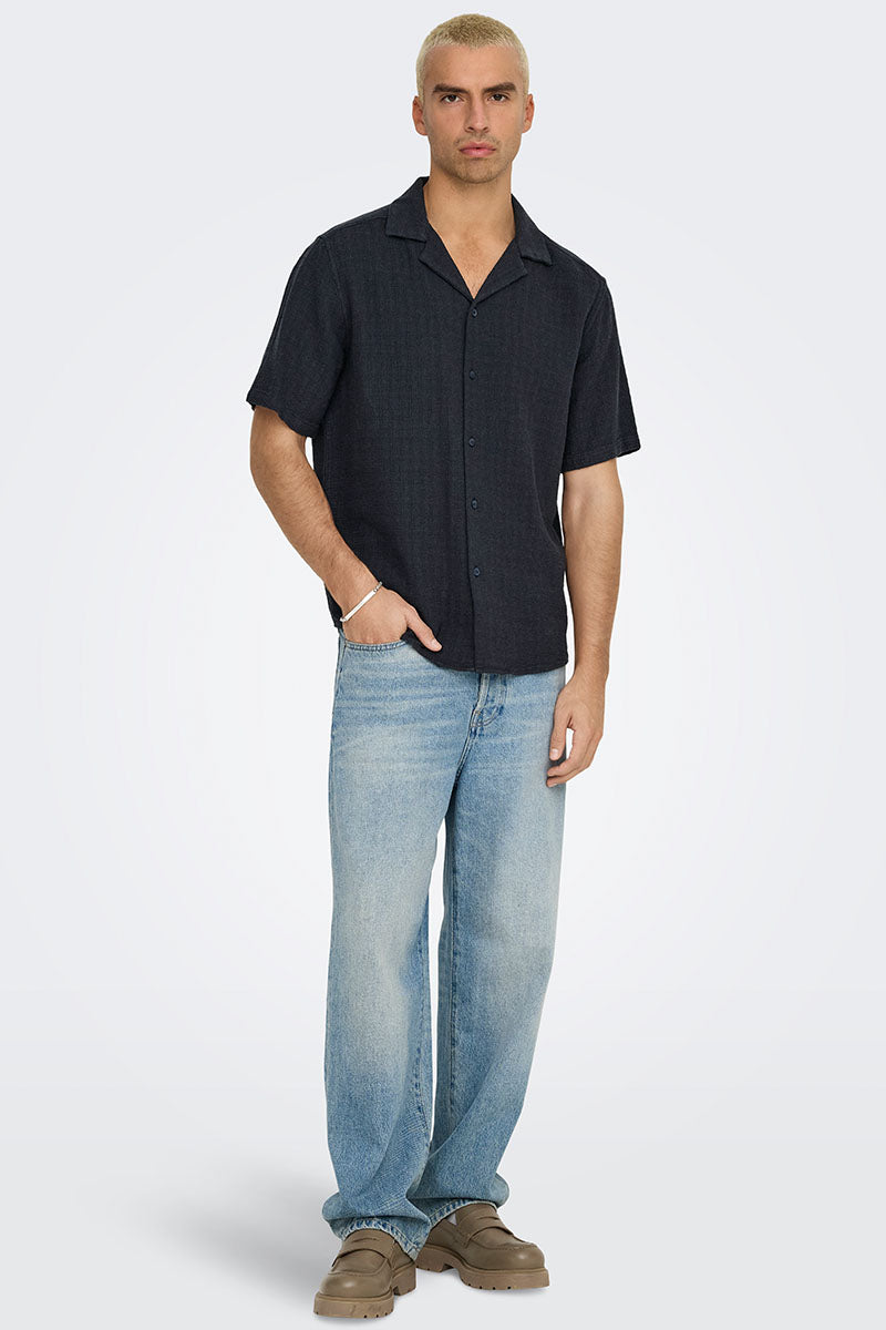 ONLY & SONS Latham Resort Linen Structure Shirt Dark Navy