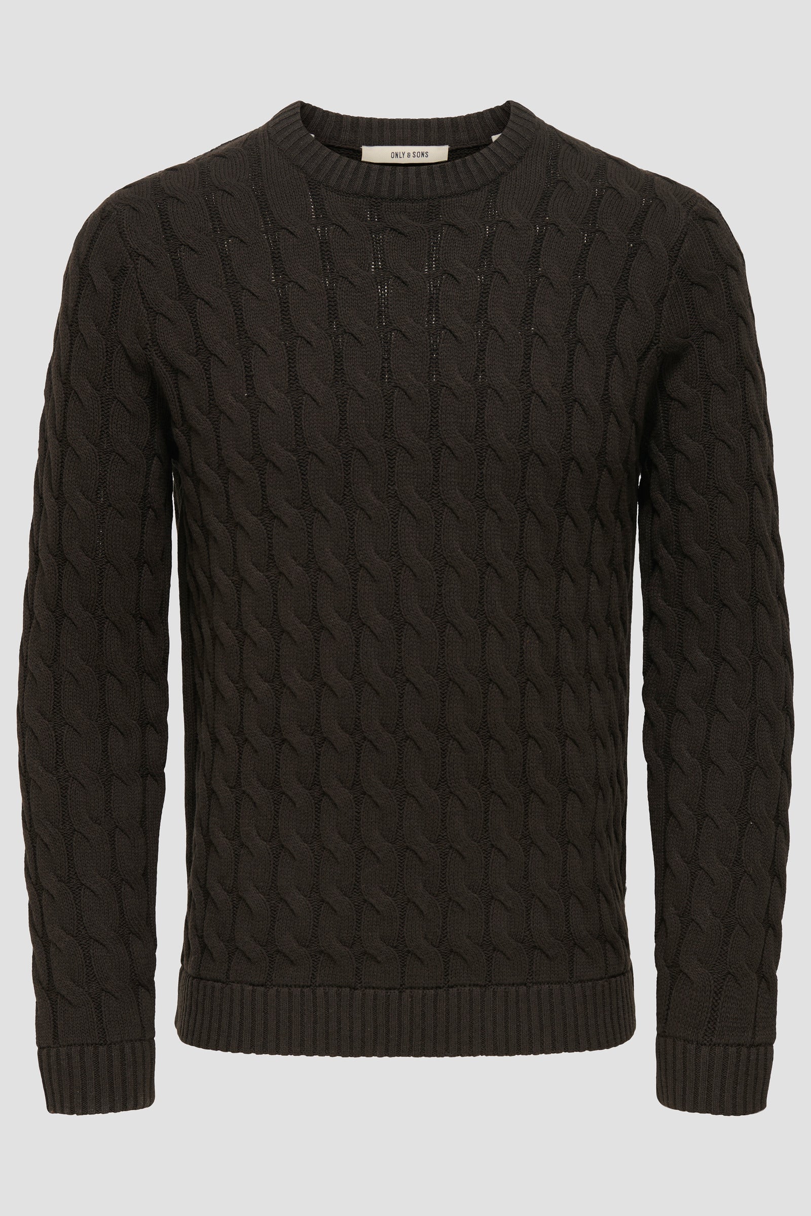 Only & Sons Kicker Cable Knit Crew Neck Coffee Bean