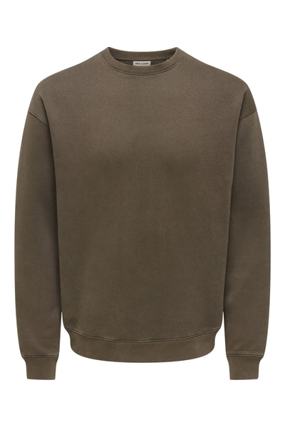 Only & Sons Larry Eflow Rlx LS Washed Crew Sweat Tarmac