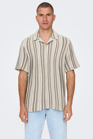 Only & Sons Strev Life Reg Stripe SS Shirt Gardenia