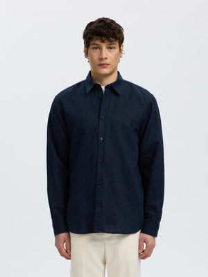 Selected Regular Claus Clay Linenblend LS Shirt Sky Captain