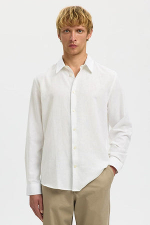 Selected Regclay Linnenblend Shirt Bright White