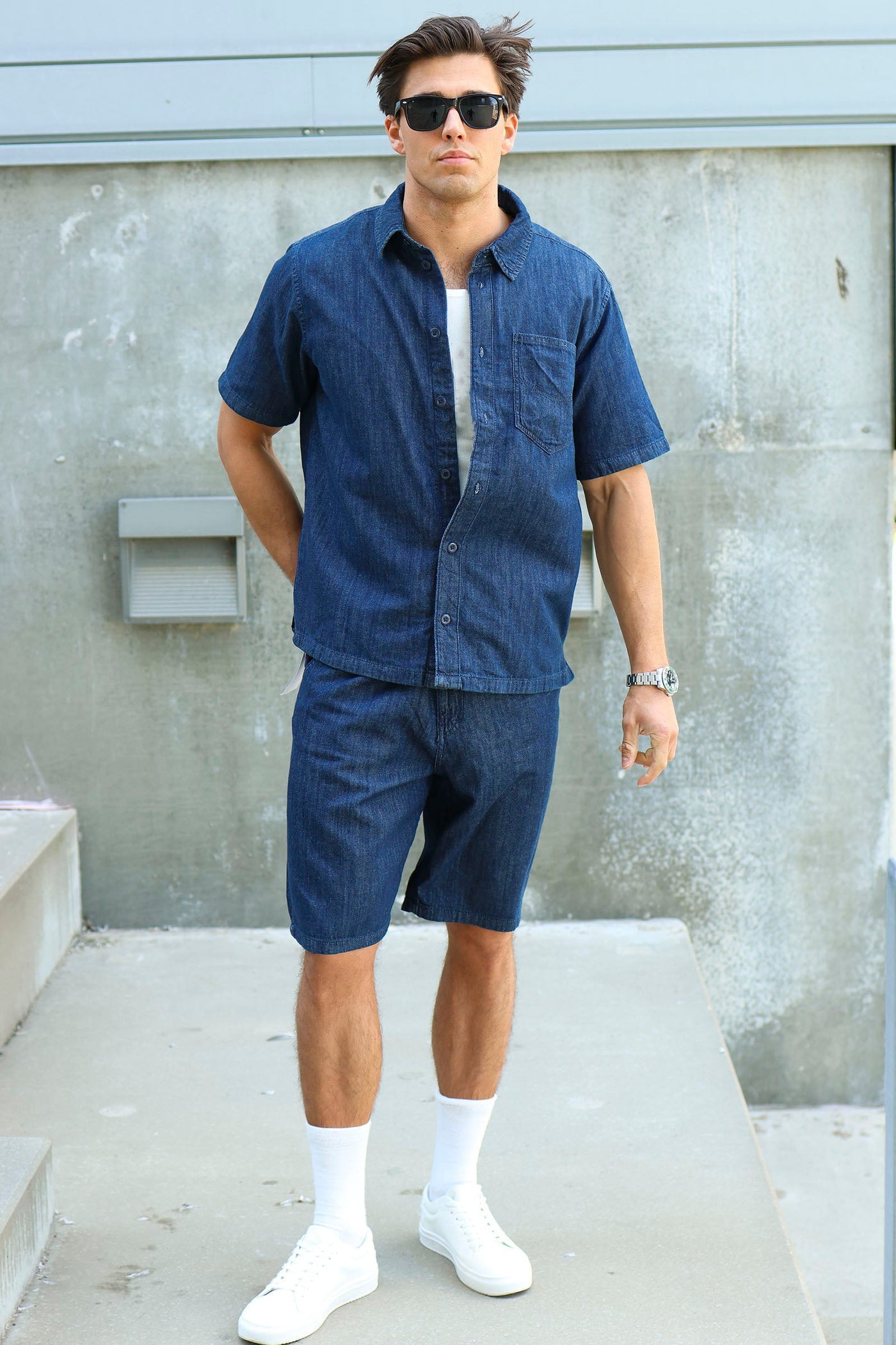Solid Tommy Rogue Middle Blue Denim Shorts