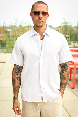 Selected Clay Linenblend SS Shirt Bright White