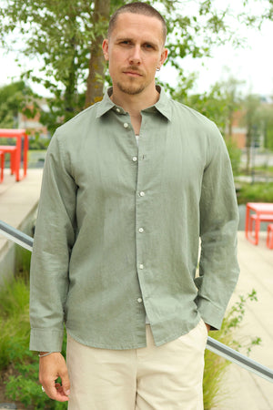 Selected Clay Linenblend LS Shirt Vetiver