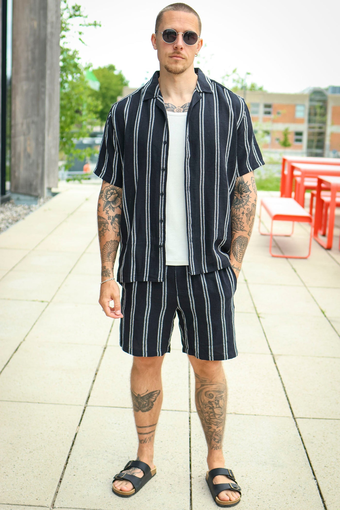 Only & Sons Trev Life Reg Stru Stripe Shorts Dark Navy