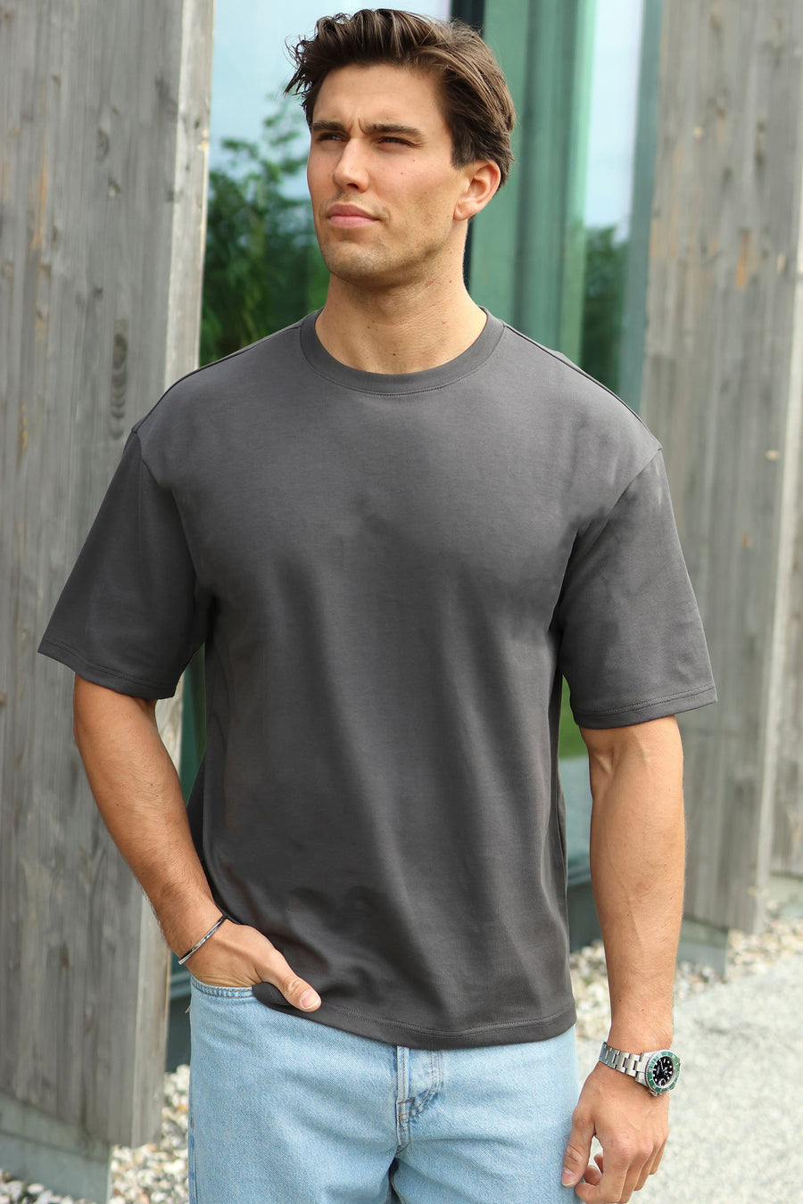 Only & Sons Caspian Airflex Boxy SS Tee Grey Pinstripe