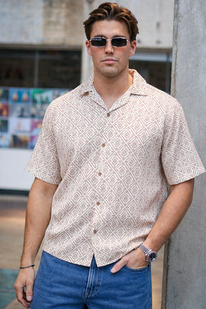 Jack & Jones Vincent Print Resort SS Shirt Oatmeal