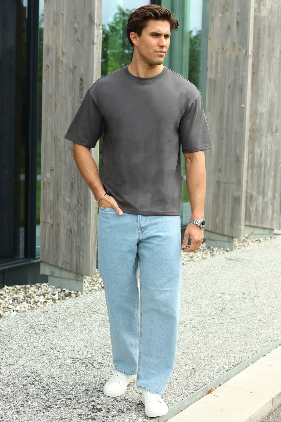 Only & Sons Caspian Airflex Boxy SS Tee Grey Pinstripe