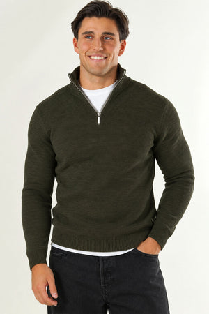 Selected Dane LS Structure Knit Kalf Zip Deep Forest