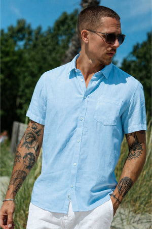 Solid Allan SS Linen Shirt Chambray Blue