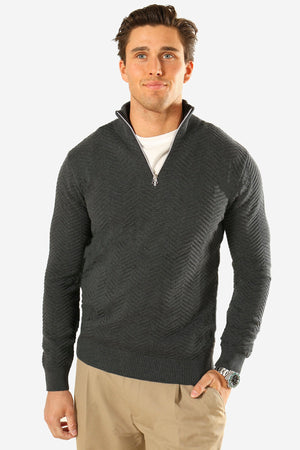 Kronstadt Carlo Cotton half zip knit Charcoal Mix