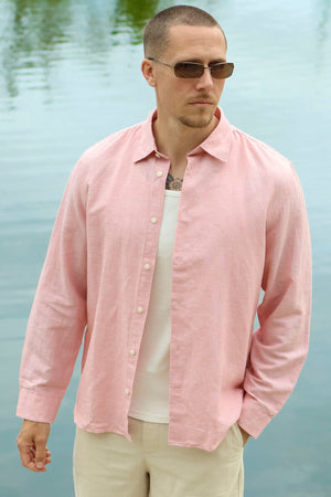 Selected Regclay Linenblend Long Shirt Rose Dawn