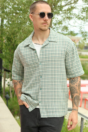 Only & Sons Trev Life Relaxed Structure SS Check Shirt Iceberg Green