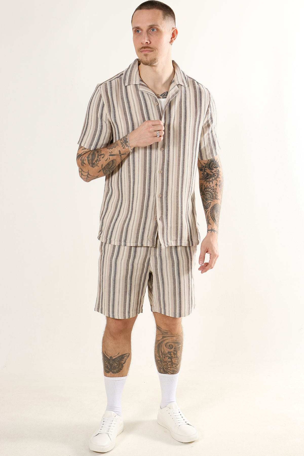 Only & Sons Strev Life Reg Stripe SS Shirt Gardenia