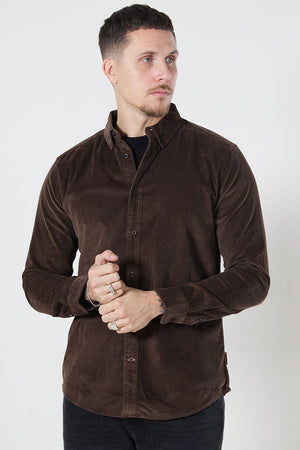 ONLY & SONS Michael Regular Fit Stretch Cord Shirt LS Demitasse