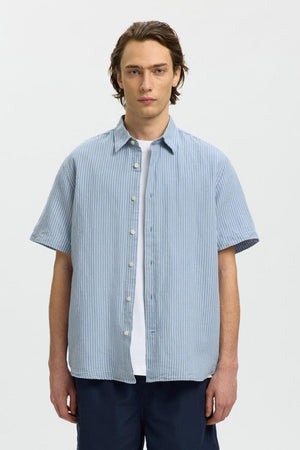 Selected Clay Linenblend SS Shirt Dusty Blue