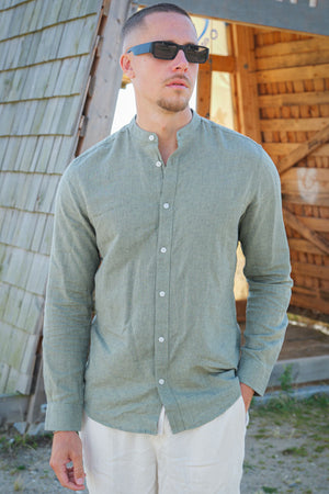 ONLY & SONS CAIDEN LS SOLID LINEN MAO SHIRT Swamp
