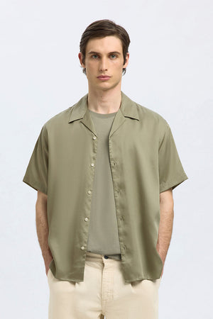 Selected Charlie Satin SS Relaxed Fit Resort Shirt Vetiver