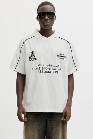 Jack & Jones Codust Piping Football Open Collar SS Bright White