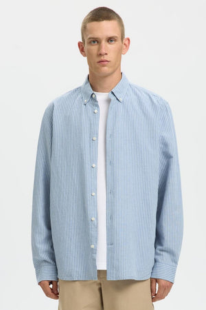 Selected Regclay Linblend LS Shirt Dusty Blue