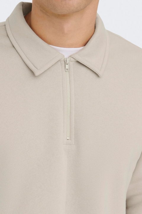 ONLY & SONS Ceres Half Zip Polo Sweat Silver Lining