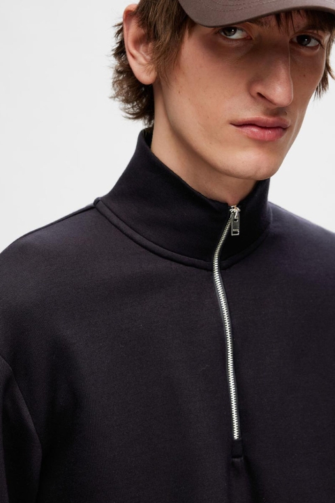 Selected Emanuel Soft Half Zip Sweat Black