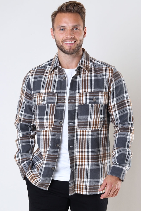 ONLY & SONS SCOTT LS CHECK FLANNEL OVERSHIRT Grey Pinstripe