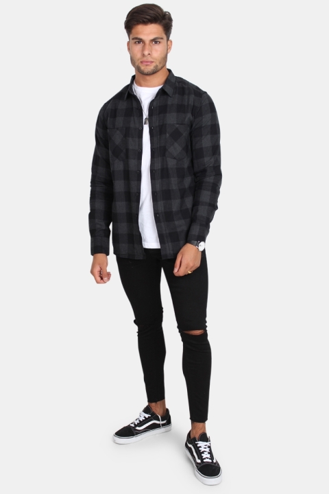 URBAN CLASSICS Checked Flanell Overhemd Black/Charcoal