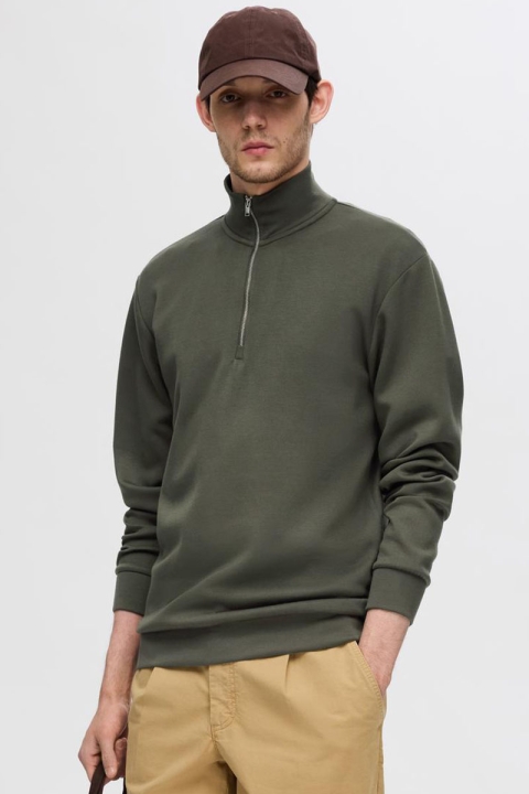 Selected Emanuel Soft Half Zip Sweat Forest Night