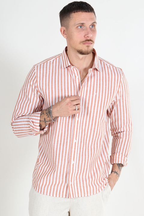 Clean Cut Copenhagen Jamie Cotton Linen Striped Shirt LS Orange/Ecru