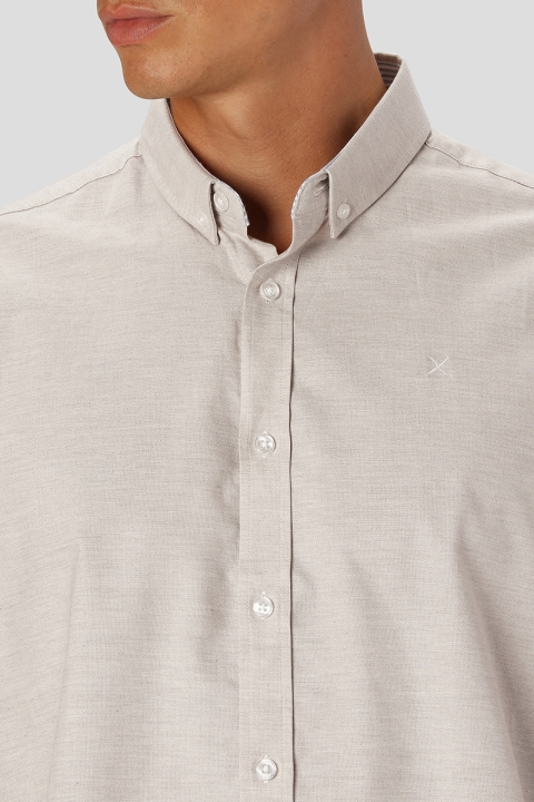 Clean Cut Copenhagen Oxford Stretch Plain L/S Sand Melange