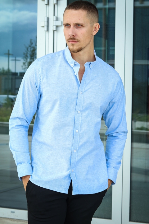 Clean Cut Copenhagen Oxford Stretch Plain L/S Light Blue