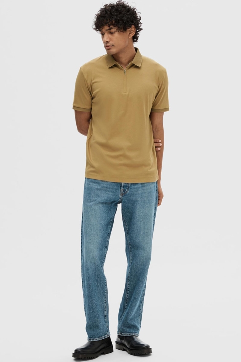 Selected Fave Zip Polo SS Antique Bronze