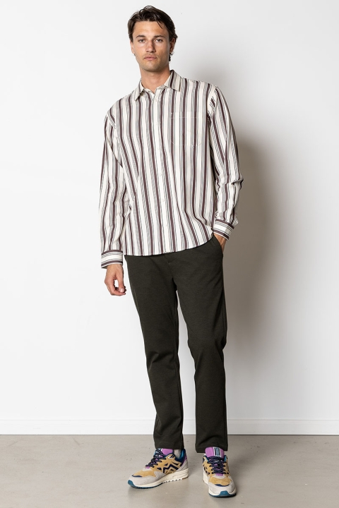 Clean Cut Copenhagen Willum shirt Ecru/Dark Plum Stripe