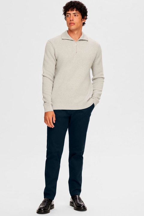 Selected Dane LS Structure Knit Half Zip Light Grey Melange