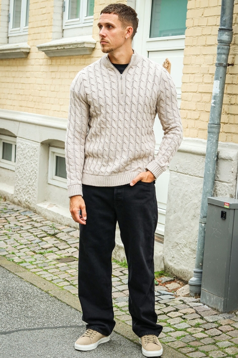 ONLY & SONS Kicker Cable Knit Half Zip Oatmeal