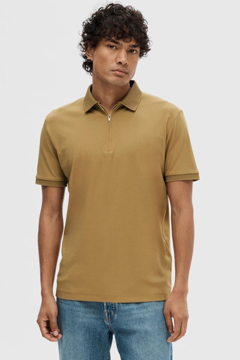 Selected Fave Zip Polo SS Antique Bronze