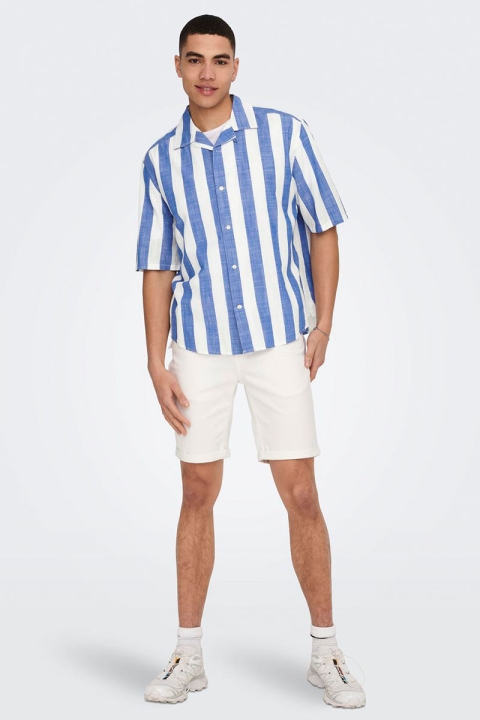 ONLY & SONS Tes Relax Slub Stripe SS Shirt Turkish Sea