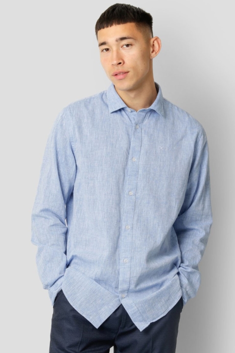 Clean Cut Copenhagen Jamie Cotton Linen Shirt LS Blue Melangé