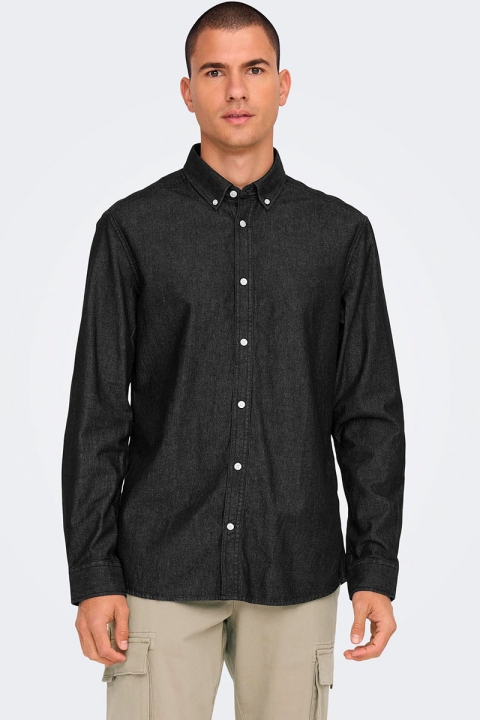 ONLY & SONS DAY REG DOWN CHAMBRAY LS SHIRT Black Denim