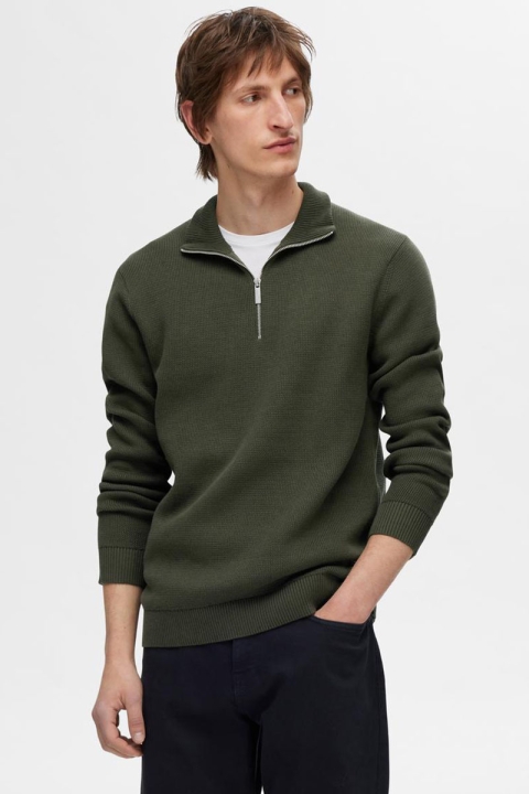 Selected Dane LS Structure Knit Half Zip Forest Night