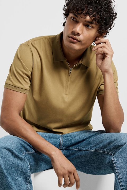 Selected Fave Zip Polo SS Antique Bronze