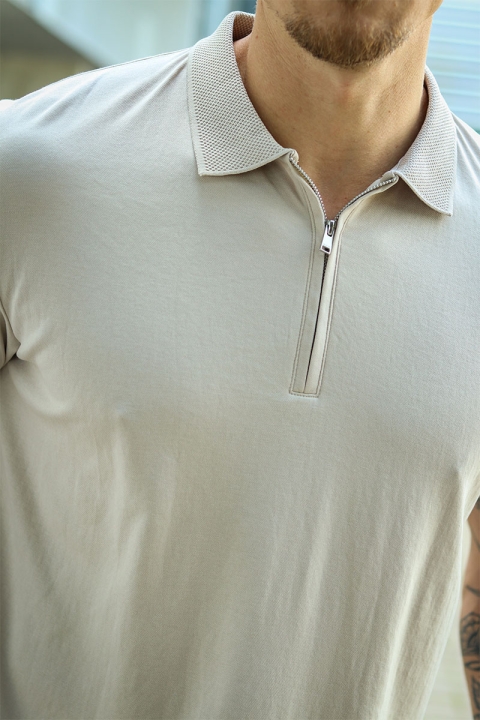 Selected Fave Zip Polo SS Oatmeal