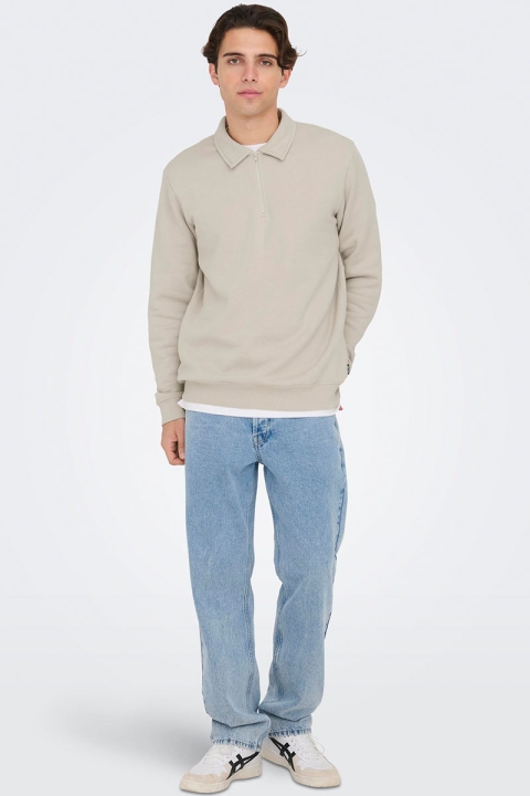 ONLY & SONS Ceres Half Zip Polo Sweat Silver Lining