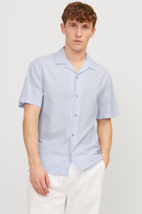 Jack & Jones Summer Resort Linen Shirt SS Cashmere Blue Stripe